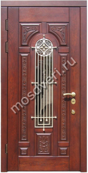 Входная дверь с зеркалом и ковкой, отделка МДФ филенчатый F-88 - купить от производителя Мосдвери Входная дверь с зеркалом и ковкой, отделка МДФ филенчатый F-88